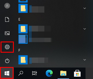 윈도우 바탕화면의 왼쪽 하단에 있는 시작 버튼을 눌러 그위 톱니 모양의 설정을 선택하는 화면