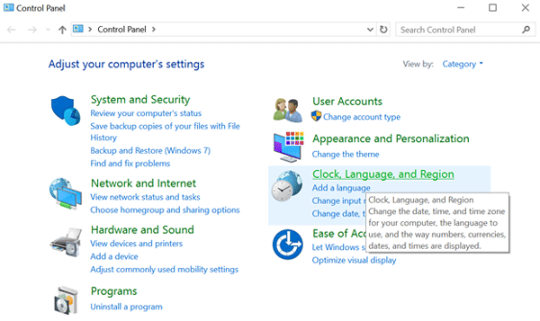 제어판 Control Panel - 시계 언어 및 국가별 옵션 Clock Language and Region를 선택하세요