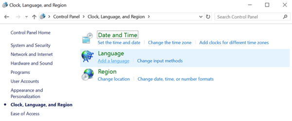 언어Language의 언어 추가Add a language를 선택하세요