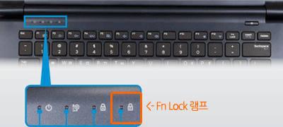 Fn Lock 램프가 켜져있는 경우 Fn키를 같이 누르지 않고 F1 키에서 F12키만 바로 눌러 사용하시면 됩니다