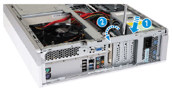 덮개가 열린 상태에서 1번 슬롯 커버를 고정하고 있는 나사를 분리한 다음 2번 슬롯 커버를 위로 올리세요