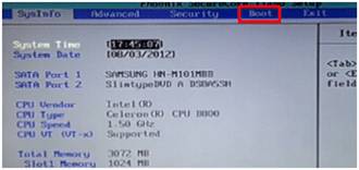 Boot 메뉴로 이동