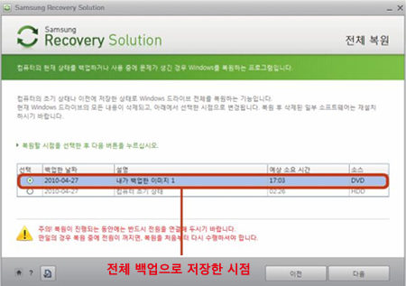 사용자가 원하는 지점을 선택 후 다음 클릭 - C 데이터 삭제 관련 메시지 나오면 예 를 클릭합니다