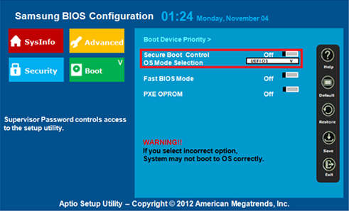 Boot - Secure Boot Control 항목으로 이동하여 On 상태로 변경