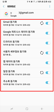 자동 동기화 원하지 않는 항목 OFF 후 사용