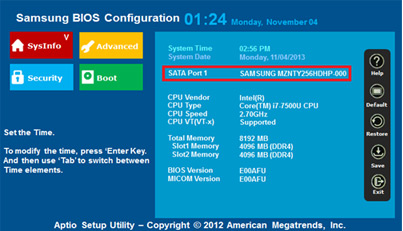sysinfo 메뉴에서 SATA Port1에 None 표시 또는 아무 표시가 없다면 하드디스크 hdd, ssd 인식이 되지 않는 겁니다