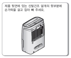 제품 뒷면 상단부에 위치한 신발 건조 덮개 열음