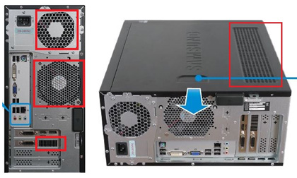 타워형 데스크톱 뒷면 옆면 환기구