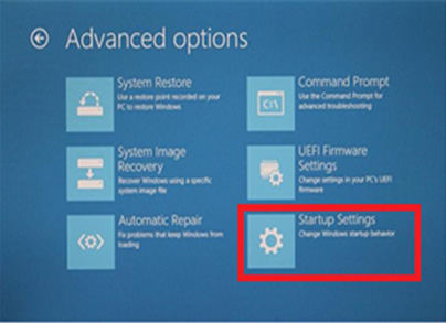 삼성 노트북 윈도우 8/8.1 부팅 오류 5 Advanced options 화면에서 Startup Settings 메뉴를 클릭합니다