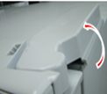 도어를 닫고 Cover Hinge Upp 를 분해하여 주십시오. (그림과 같이 Cover-Hinge Upp 측명 화살표 방향으로 밀어서 분리하여 주십시오.)