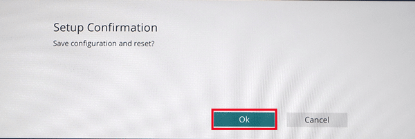 setup confirmation항목에서 아래에 보이는 ok버튼 선택 화면
