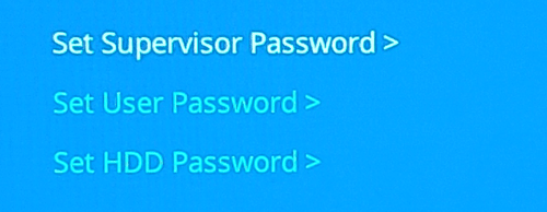 set Supervisor Password와 set user password, set hdd password 화면