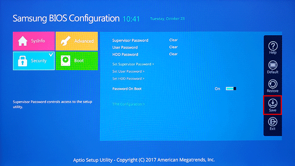 오른쪽 아래에 있는 save버튼 선택 화면