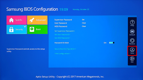 오른쪽 하단의 save 선택 화면