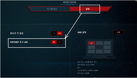 Odyssey CONTROL 설정탭에서 ON OFF 가능 Odyssey CONTROL 설정탭에서 ON OFF 가능