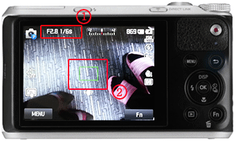 가운데 초록색 상자가 나타나며 초점을 자동으로 잡아줘서 사진을 잘 나오도록 도와줍니다.