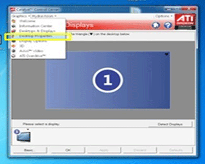 왼쪽 상단에 마우스 클릭하여 그래픽의 Desktop Properties 선택 화면