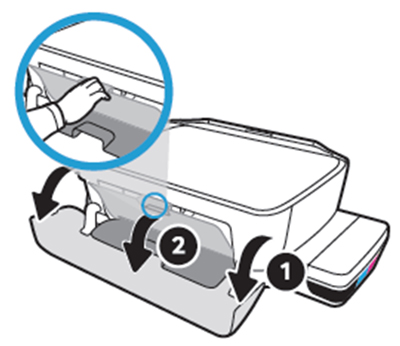 앞면 덮개를 열고 잉크 카트리지교체 덮개까지 열어주는 예시 화면