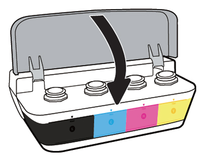 파란색, 빨간색, 검정색 잉크별로 충전한 후 덮개를 닫는 화면
