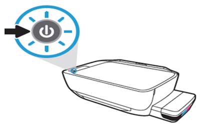 제품 상단의 조작부에서 전원버튼을 누르는 화면