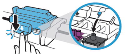 잉크 카트리지 장금장치를 아래로 눌러 닫는 예시 화면