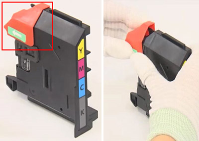 폐토너통 옆면에 센서가 있는 위치 화면