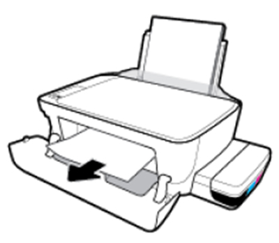 걸린 용지를 천천히 앞으로 잡아당겨 빼는 예시 화면