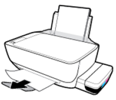 앞쪽 아래에 걸린 용지를 앞쪽으로 살짝 잡아당겨 빼는 예시 화면