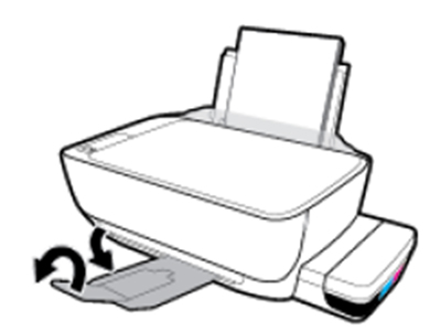 출력 용지함과 용지함 확장대를 원래대로 당겨 펼치는 예시 화면