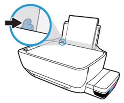 용지 너비 조절 가이드를 용지에 맞도록 밀어주는 예시 화면