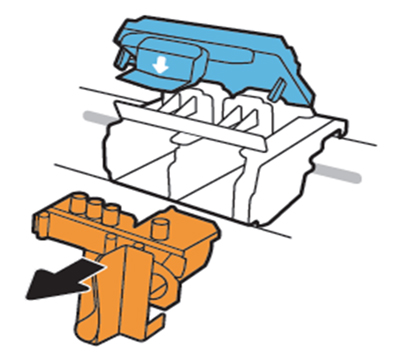 잉크 카트리지 주황색 보호재를 제거하는 화면