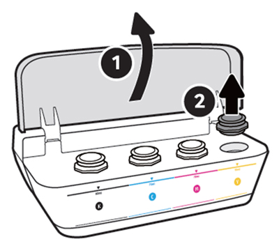 제품 옆에 있는 잉크 공급통 덮개를 여는 화면
