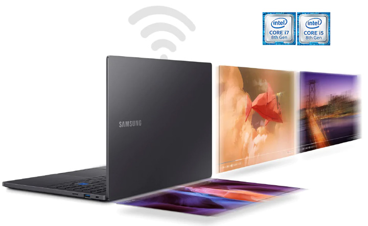 삼성 노트북 7 Force 특장점 10 제품 뒷면과 인텔 8세대 i7, i5 CPU 로고가 보이는 모습
