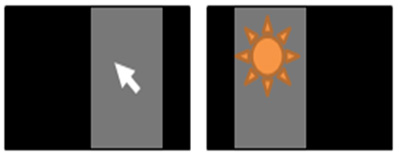 마우스 커서 휘도가 밝게 보이는 화면과 이미지 주변에 블록처럼 밝게 보이는 예시 화면