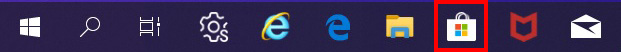 윈도우10 바탕화면 왼쪽 하단의 아이콘 중 스토어 아이콘을 선택하는 예시 화면