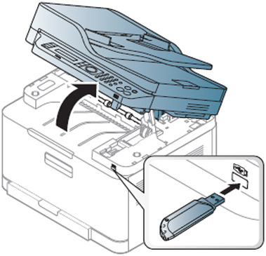 삼성 프린터 SL-C480FW USB 다이렉트 4 제품에 USB 메모리 장치 삽입하는 위치 안내 이미지