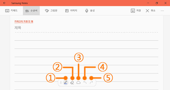 에어 커맨드에서 samsung notes 실행후 손글씨 실행하여 글이나 그림 그리기