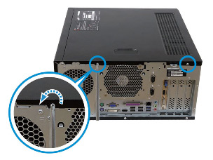 컴퓨터 뒷면의 나사 2개 위치 안내 DM400 데스크톱 컴퓨터 분해 청소를 위해 뒷면의 나사 2개 위치 안내