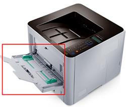 SL-M3820ND모델의 다목적 용지함 지원매수, 위치 안내 화면