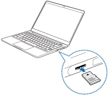 노트북 옆면에 SD 카드 슬롯에 삽입하기