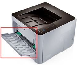 SL-M3310ND모델의 다목적 용지함 지원매수, 위치 안내 화면