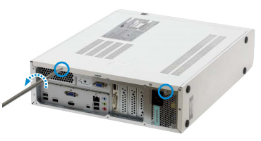 컴퓨터 뒷면의 나사 2개 위치 안내 컴퓨터 뒷면의 나사 2개 위치 안내