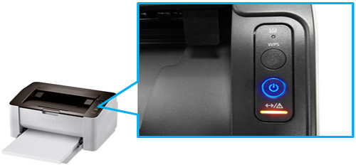 SL-M202x 시리즈 용지 걸림 증상이 발생할때 제품 윗면 오른쪽에 led 표시등에 주황색불로 켜진 화면