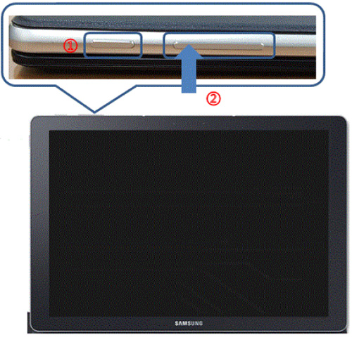 갤럭시 탭프로s sm-w707 화면이 안나올 경우 윗면 왼쪽에 전원 버튼과 음량 조절 버튼 + 를 동시에 10초 정도 누르기