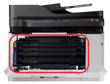 제품앞쪽에 토너카트리지 모두 장착한 화면