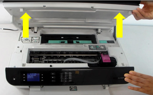 SL-J1760 시리즈 잉크 카트리지 교체하기 위해 앞덮개 들어올려 여는 화면