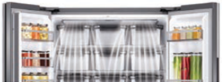 삼성 김치냉장고 스탠드형 메탈 그라운드 지펠아삭 8 메탈쿨링 커튼+ 냉기가 쏟아져 내려오는 이미지