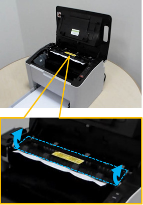 윗덮개 열었을때 안쪽 상단에 정착기 덮개 여는 화면