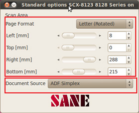 용지 사이즈 및 adf 파일 형식 선택 화면