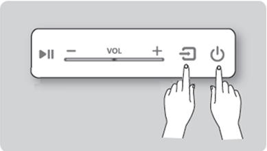 제품 전면의 Function 버튼과 Power 버튼을 동시에 5초간 누르면, 세트 전면의 LED 가 파란색으로 깜빡이고, ready to connect 라는 음성을 들을 수 있습니다